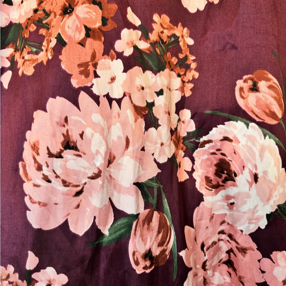 Windsor Floral Satin Cottagecore Maxi Skirt Burgundy Pink A-Line Balletcore Fall - Picture 3 of 7